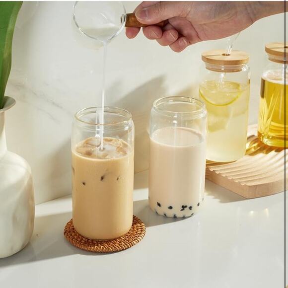 16oz Drinking Glassware with Bamboo Lid and Reuasable Straw(Set of 4) (Clear) - Picture 3 of 4